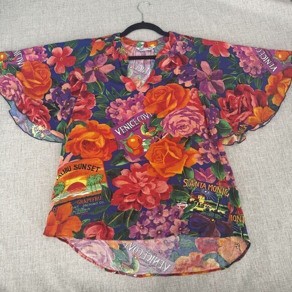 Jams World‎ Santa Monica Rayon Short Sleeve Butterfly Sleeve Blouse Hawaiian XS - Picture 2 of 11